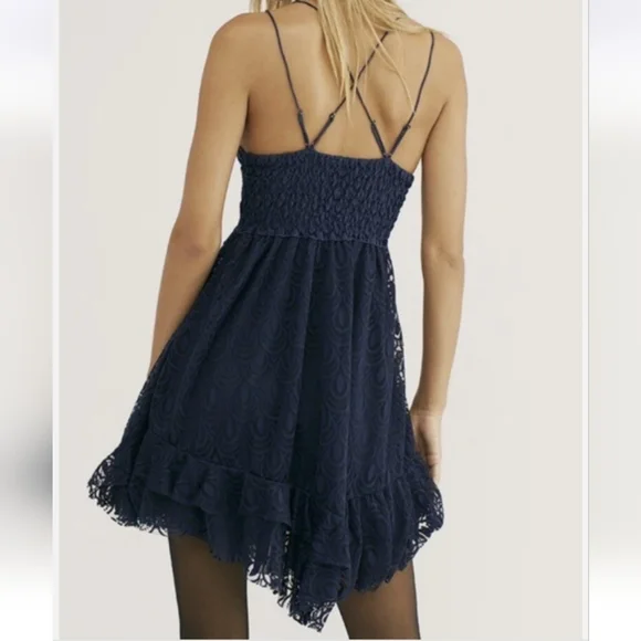 NWT, Free People ONE, Adella Burnout Lace Slip Mini Dress, Navy, XS - Picture 5 of 15